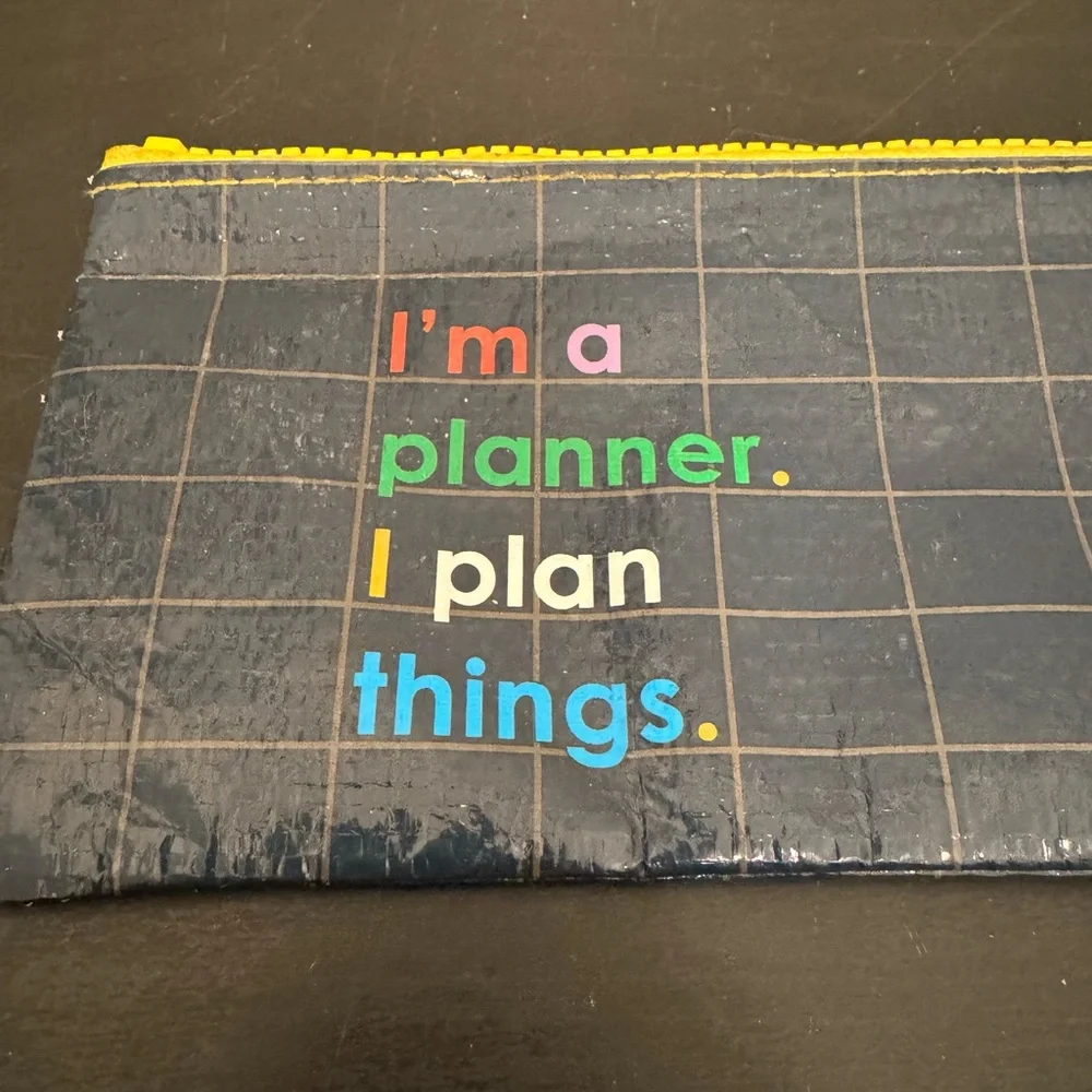 Blue Q Pencil Case Grid I’m A Planner I Plan Things Yellow Zipper